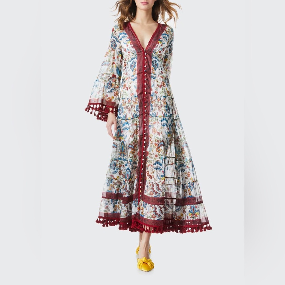 $660 Alice + Olivia Women's Alexandria Maxi Dress Open Back Size 0 Tassels
